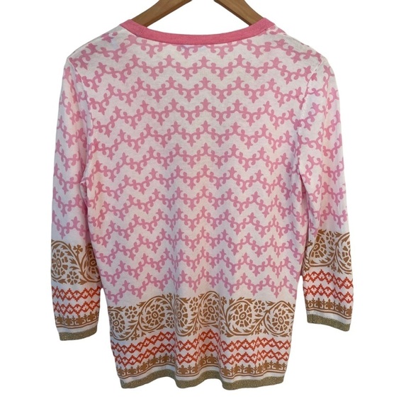 J. McLaughlin Cardigan Sweater Womens Size Small Pink Knit Gold Trim Office Work - Picture 5 of 9